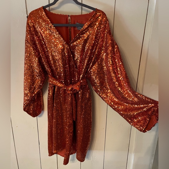 ANTHROPOLOGIE sequins orange  Dress - Picture 7 of 10